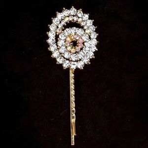 Vintage goldtone, clear and iridescent bling barrette, hair pin.